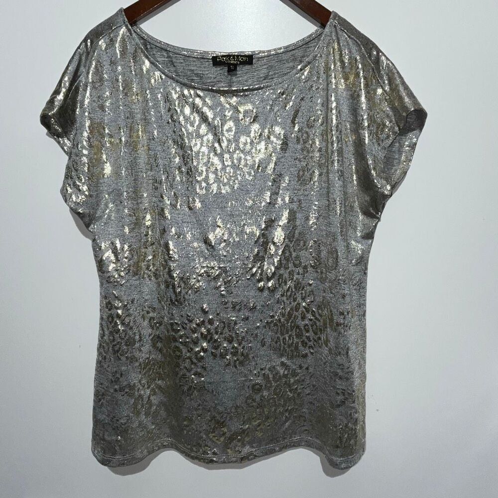 Park & Main Women's‎ Silver Gold Metallic Crew Neck Pullover Blouse Size 1X